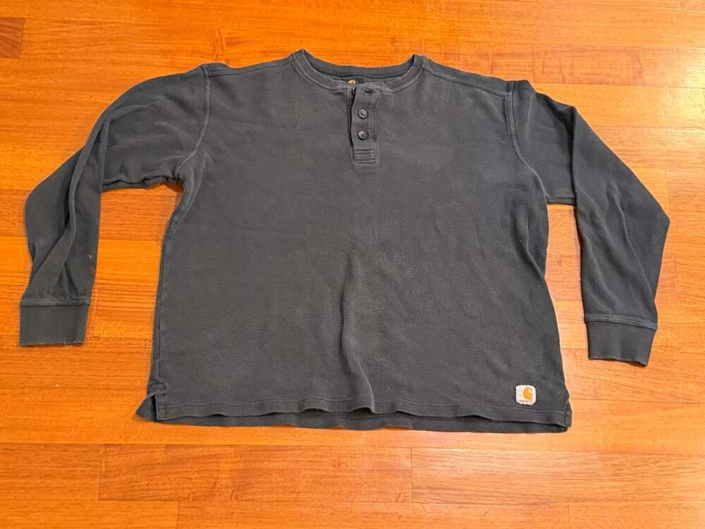 Carhartt Long Sleeve Henley Thermal Size XL Dark Gray Waffle Knit